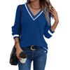 Top da Donna Casual 2025 con Scollo a V, Patchwork, Manica Lunga - Colore Unito Collezione Primavera/Autunno