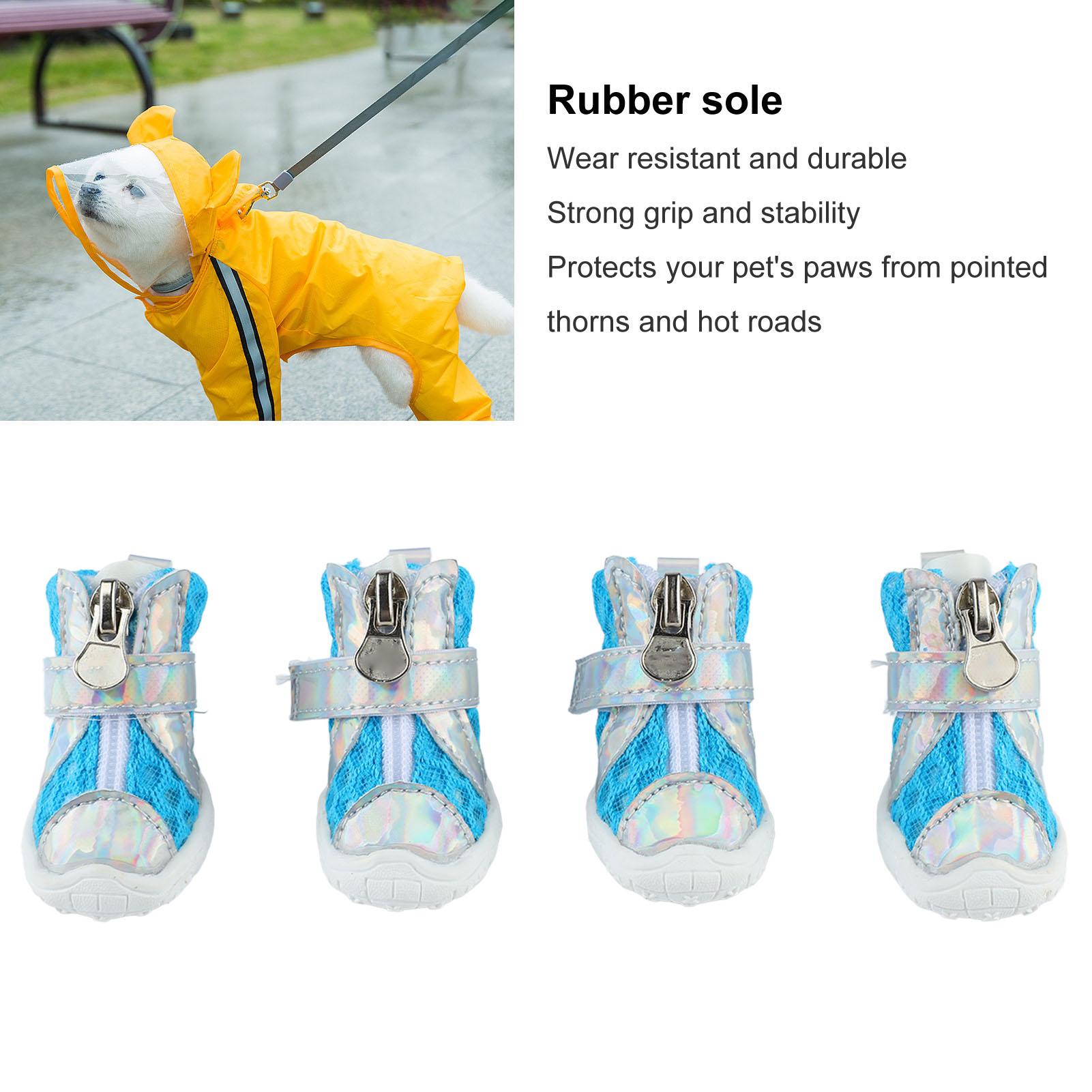 

4 шт. Летние стильные легкие дышащие сетчатые ботиночки для собак, подошва с защитой от скольжения, защита лап щенка синий