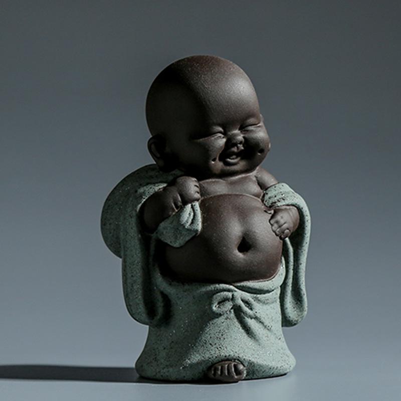 

Керамический чайный питомец ручной работы из исинской глины: Смеющийся Будда и фигурки маленького монаха для чайного сервиза