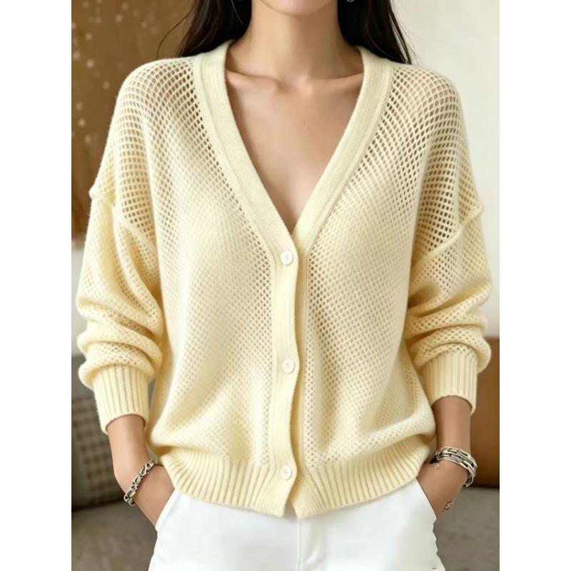 Women S V Neck Loose Long Sleeve Mesh Knit Cardigan Sun Protection Cover Up