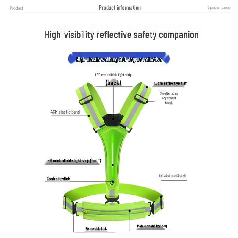 USB Wiederaufladbare Reflektierende LED Leuchtstreifenweste zum Radfahren und Laufen