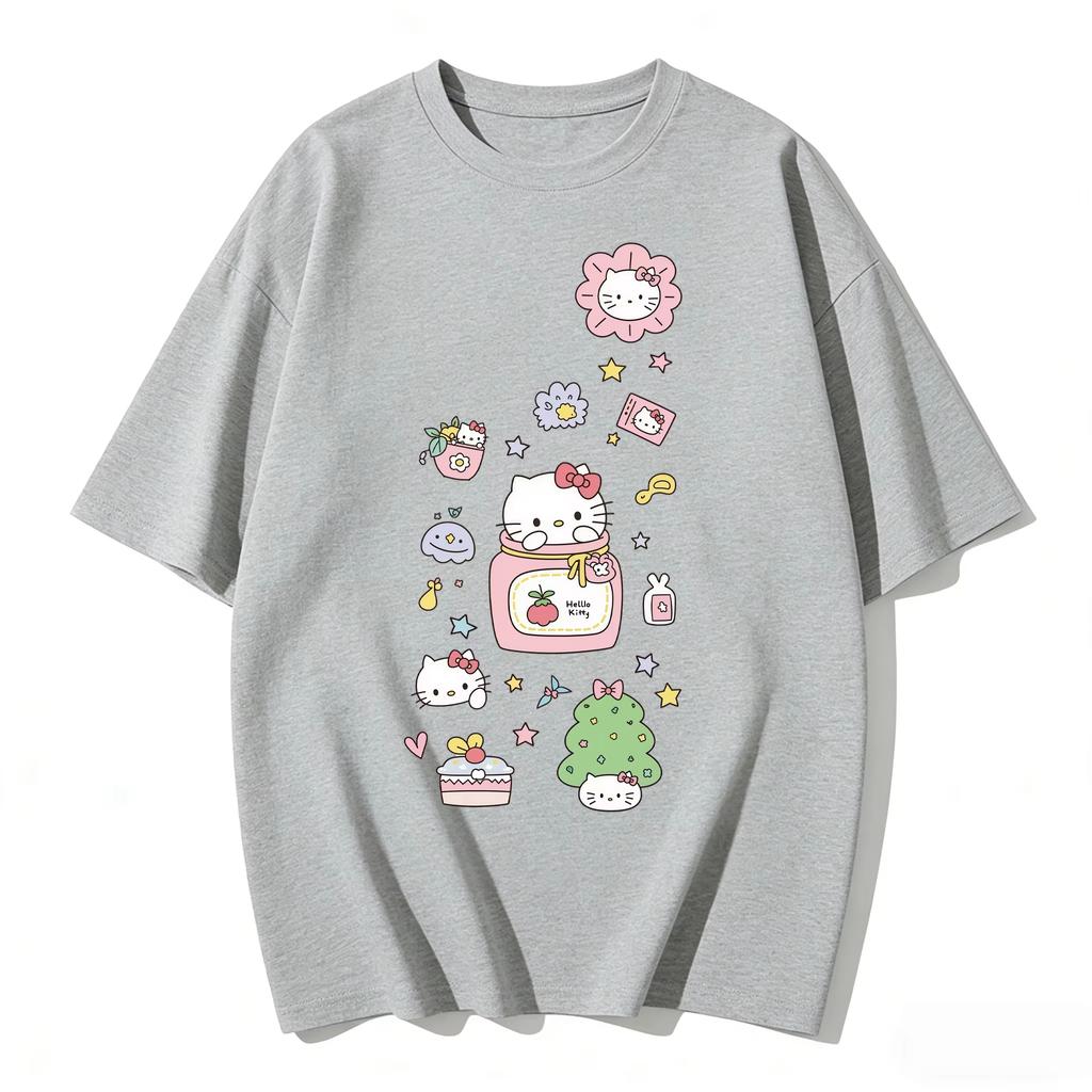 2026 new Summer HelloKitty Cute Graphic Tee Casual Short Sleeve Cotton Top for Women Girls Kawaii Cartoon Print Streetwear