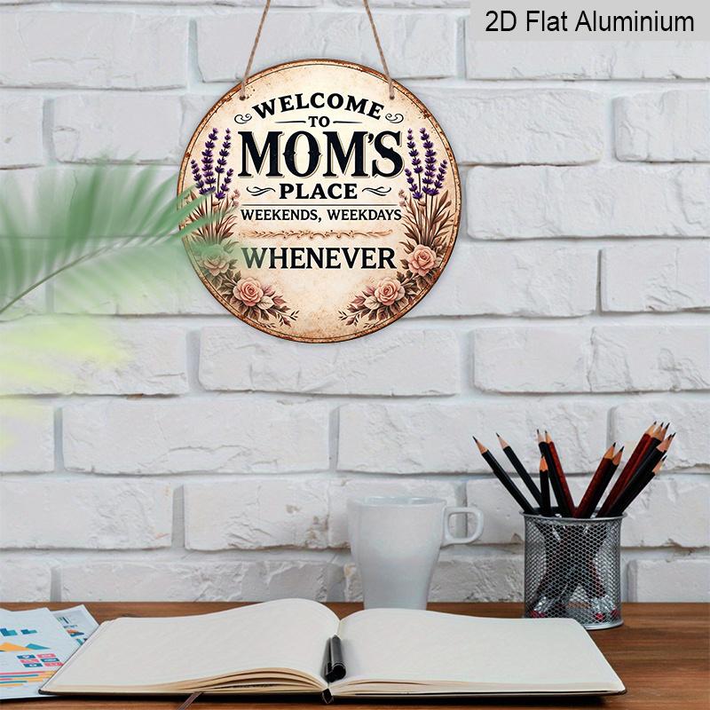 2D Flat - 1pc Round Aluminum Hanging Sign, Vintage Plaque about "Welcome to Mom'S Exclusive Space", Warm Family Gathering Decorative Sign, Suitable