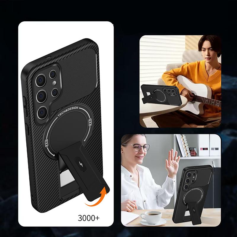 For Samsung S22 Ultra Carbon Fiber Magnetic Soft Case For Samsung Galaxy S22 Ultra Kickstand Heavy Duty Drop Protection Cover
