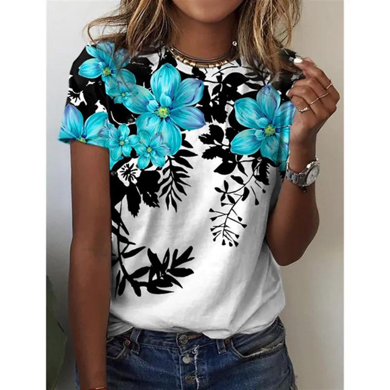 Women's 3D T-shirt with Digital Printing Round Neck Loose Short Sleeved T-shirt