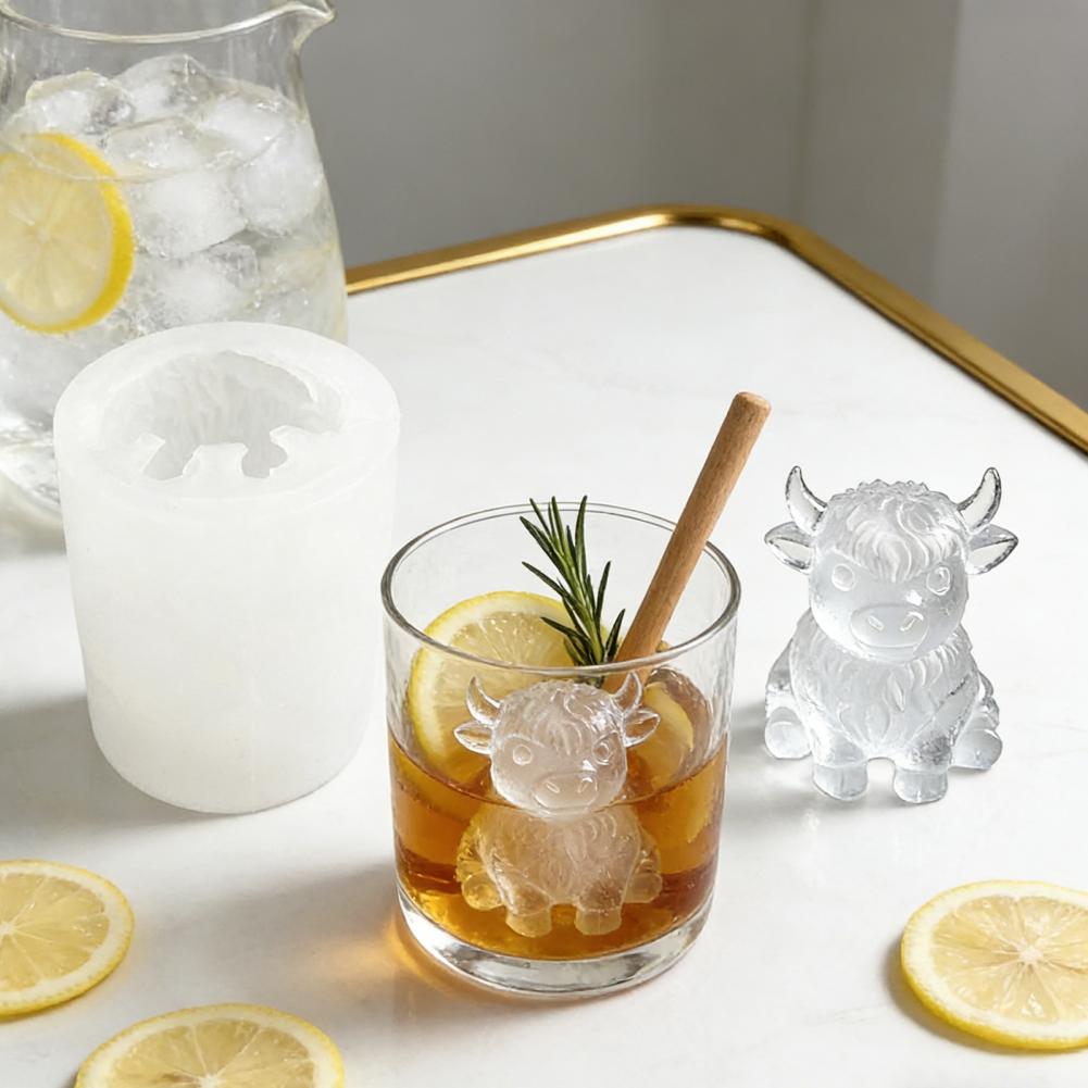 Party Ice Cube Tray Silicone Highland Cow Ice Cube Tray 3d Shaped Mold for Whiskey Cocktails Reusable Flexible Dessert Party