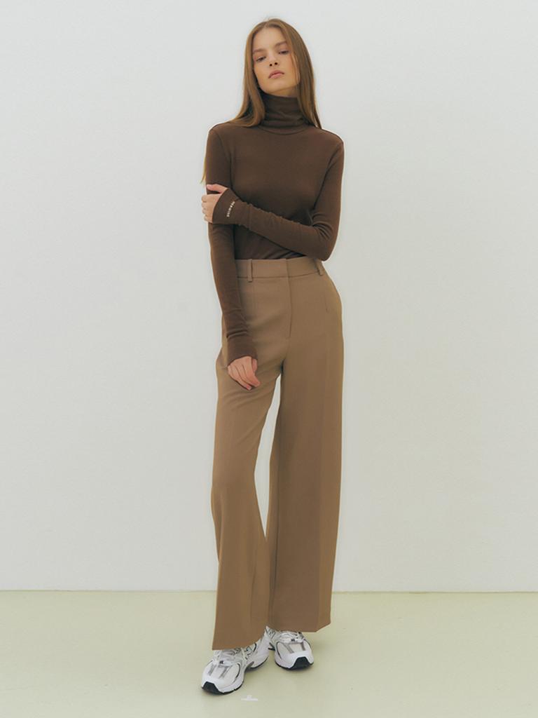 Hiloin Roll Neck Jersey Top (Brown)