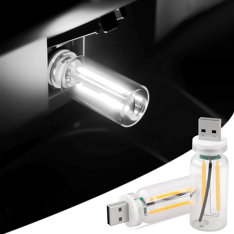 2PCS Car USB Lights Car Atmosphere Lamp with Touch Dimmable, Portable Mini Glass Bottle LED Bulb Night Lights for Vehicle Bedroom Hallway Camping