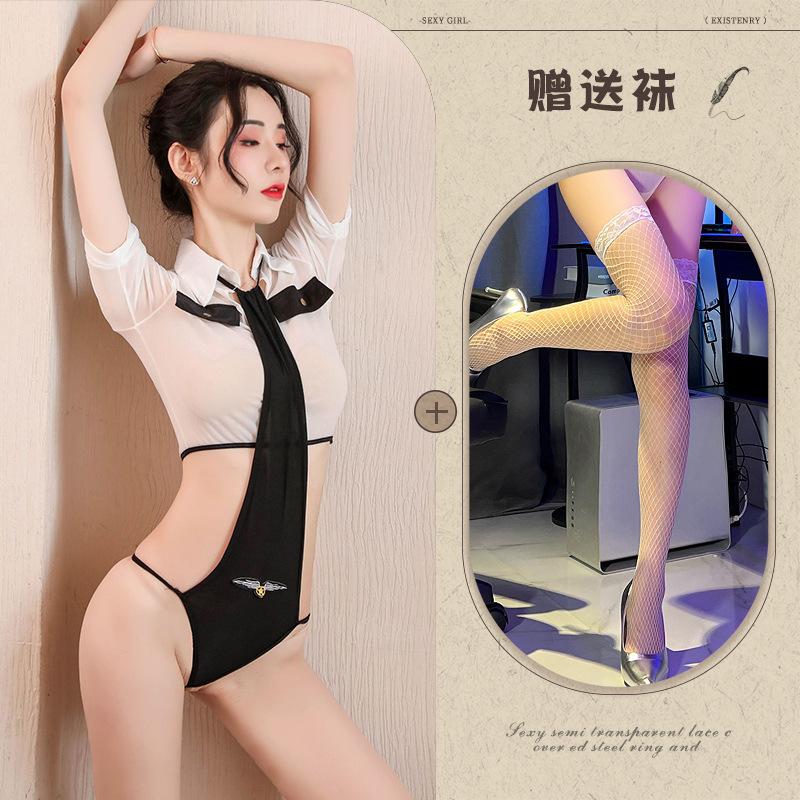 New sexy underwear neck split clothes hot policewoman professional suit sexy perspective temptation