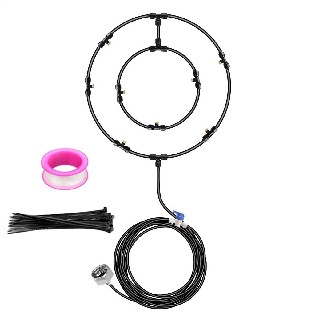 Sistema di raffreddamento a nebulizzazione per ventilatori da esterno Kit ugelli per ventilatore a nebbia Spruzzatore d'acqua Nebulizzatore per ventilatore con 6 ugelli rimovibili Acqua