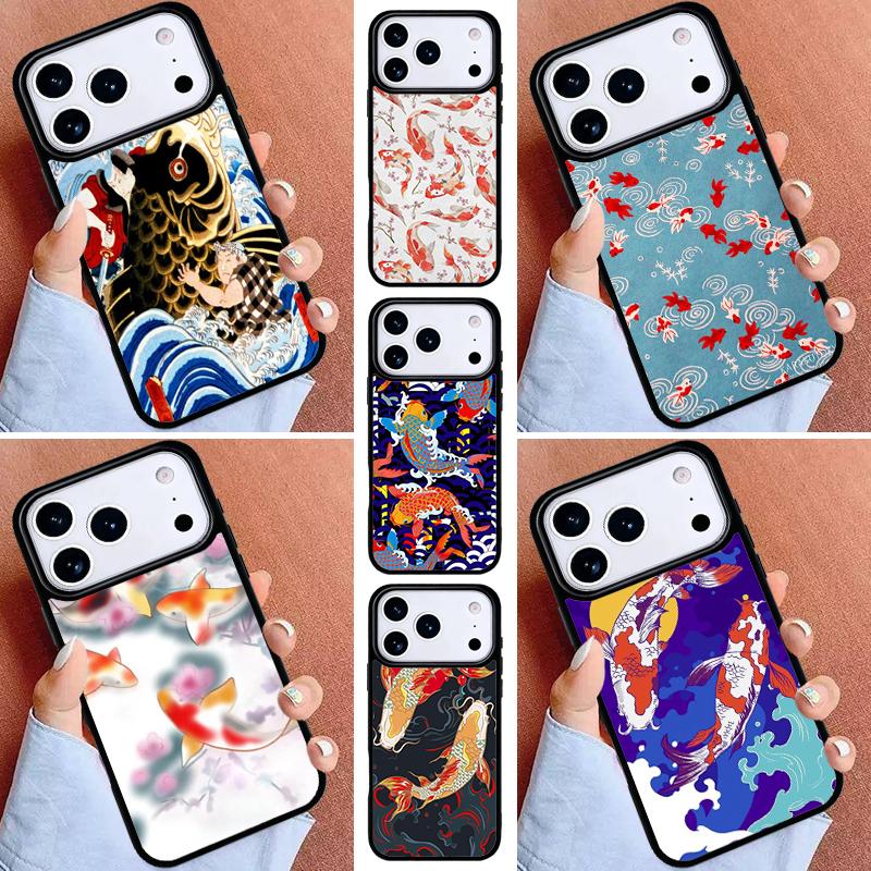 Japanese Koi Phone Case for iPhone 16e 15 14 13 12 17 Pro Max Plus Air 17pro Cover Coque