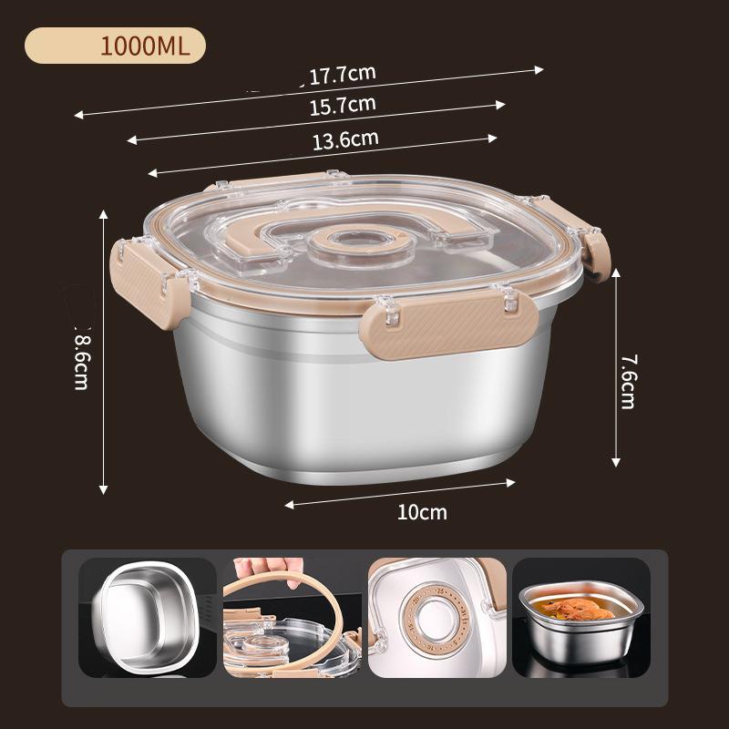 304 Stainless Steel Lunch Box Leakproof Lid Food Preservation Box Portable Storage Containers Airtight Containers Kitchen Tools