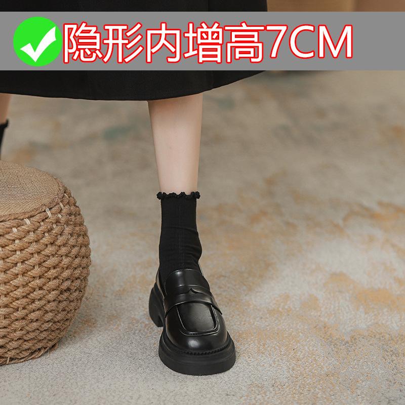 Spring retro polished thick-soled women's inner height increase of 7CM small leather shoes women's small size 3233