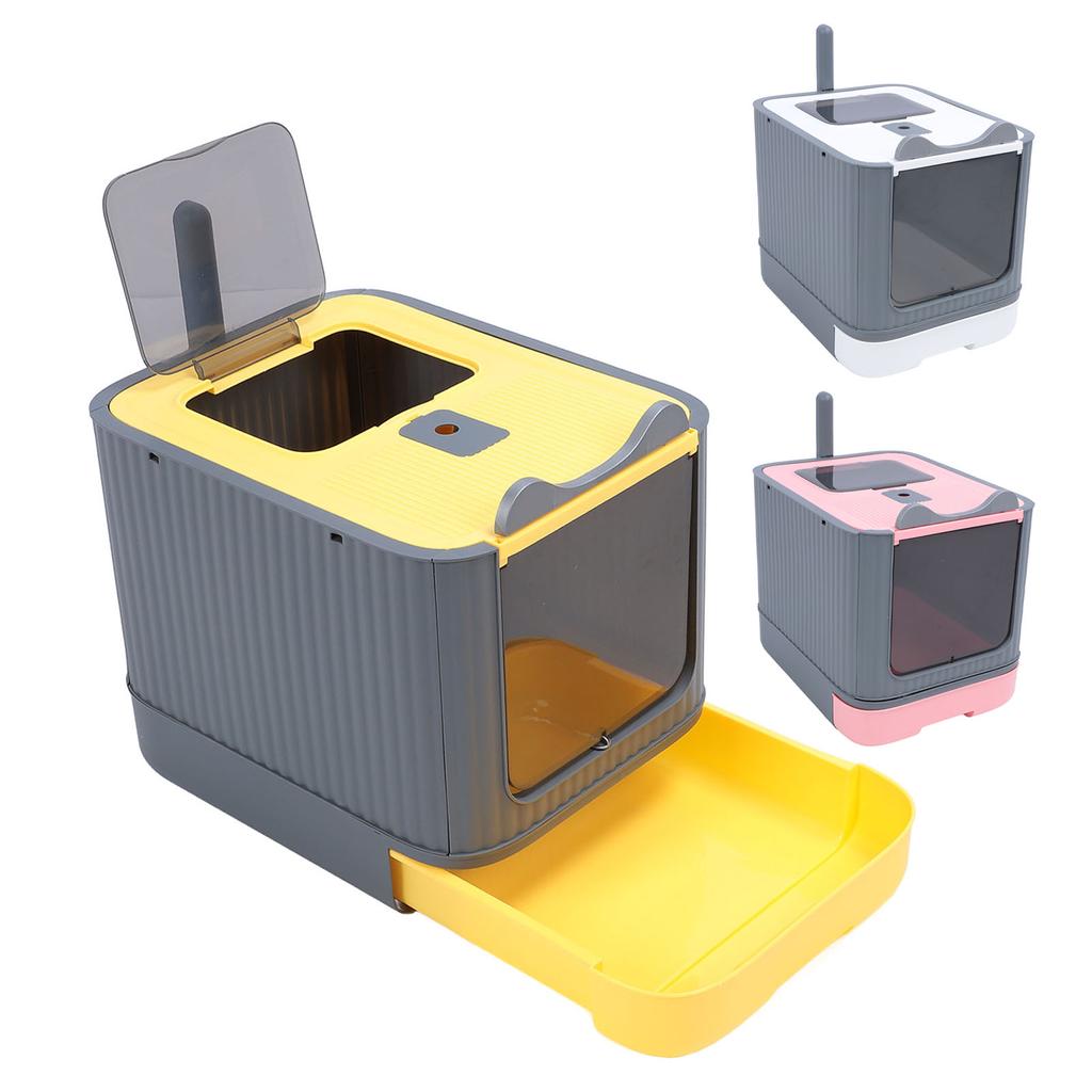 Enclosed Cat Litter Box Large Capacity Top Entry Odor Control Plastic Covered Kitty Litter Box for H