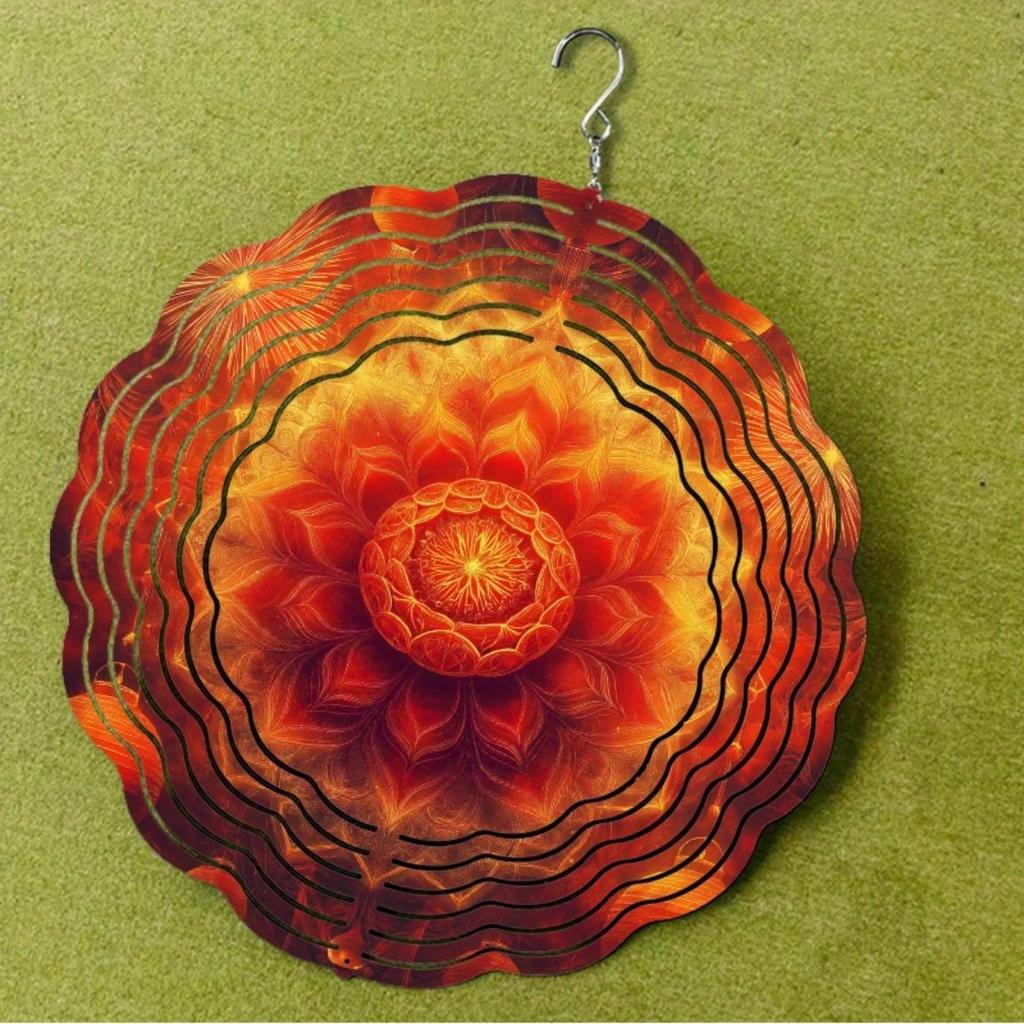 10 Inch Bohemian Metal Wind Chime with 360 Degree Swivel Hook Sunburst Design for Spring Summer Balcony