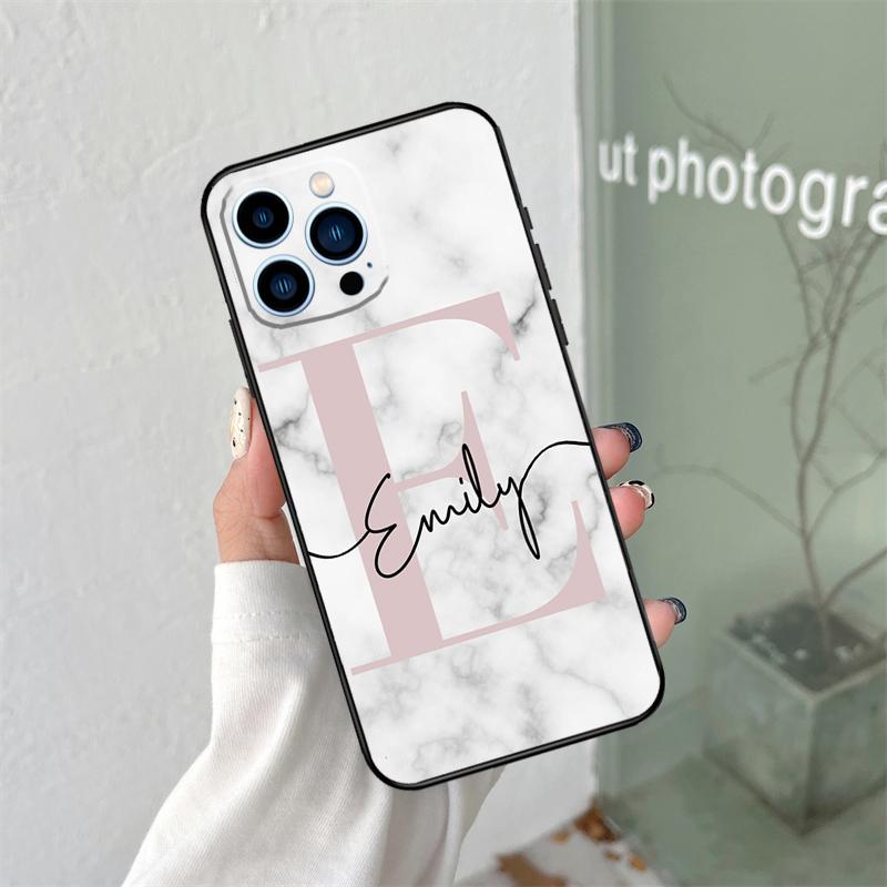 Coque de téléphone personnalisée en marbre avec nom personnalisé pour iPhone 16 15 13 12 Mini 11 14 Pro Max X XR XS MAX Plus Cover Coque