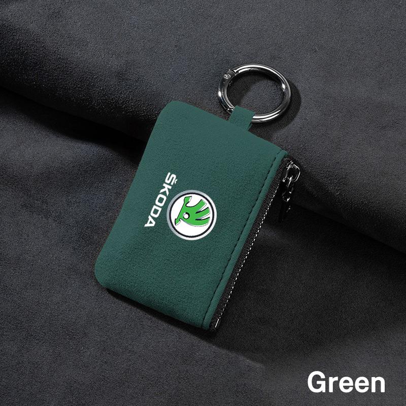 BAUF7 Universal Car Key Bag Cover Case Leather Key Wallet For Skoda Vrs Fabia Superb Yeti Octavia Rapid Kodiaq Kamiq Karoq Derivati