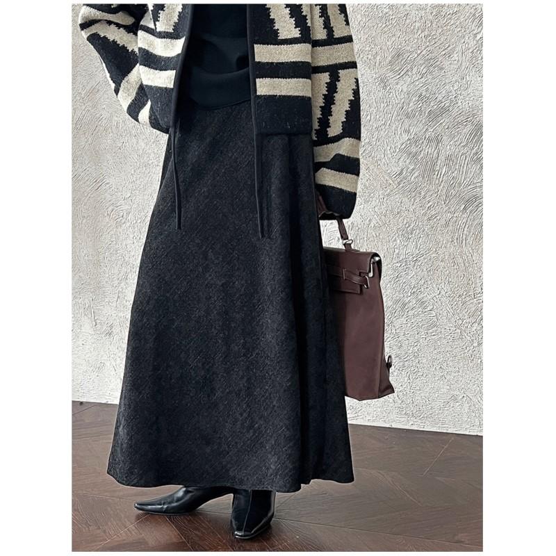 Johnature Retro Flanelowa Twillowa Szczotkowana Spódnica Damska Jesień Zima Styl Koreański Proste Półspódnice