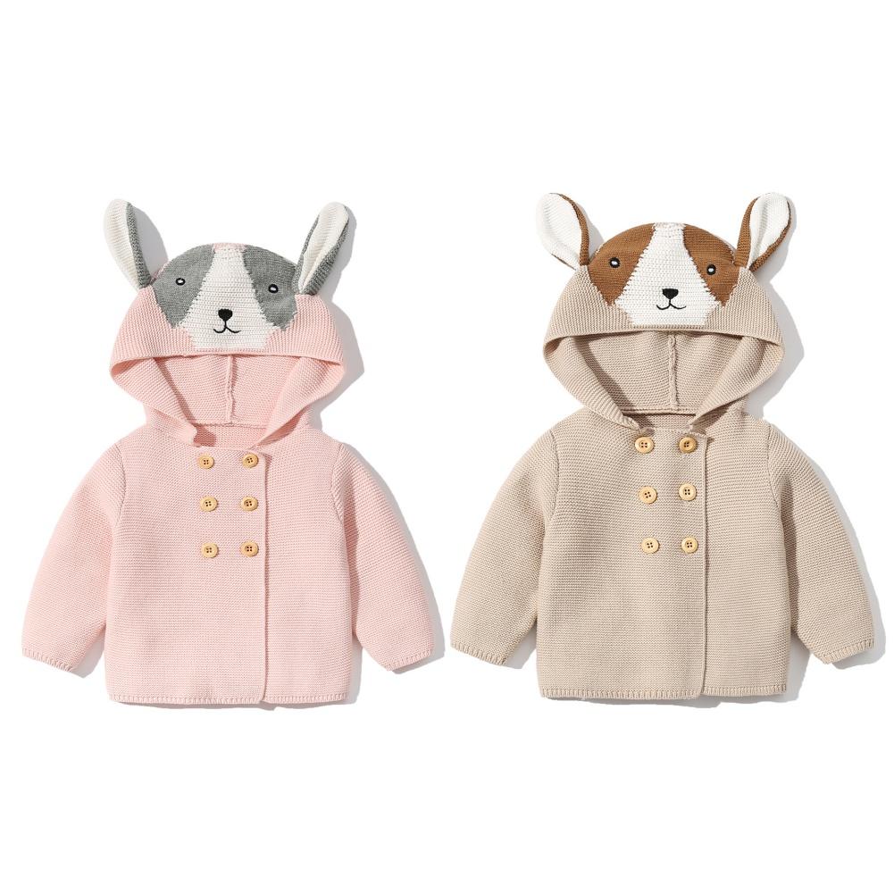 

Новорожденных младенцев вязаный с капюшоном милый животных стиль шляпа пуговицы кардиган пальто