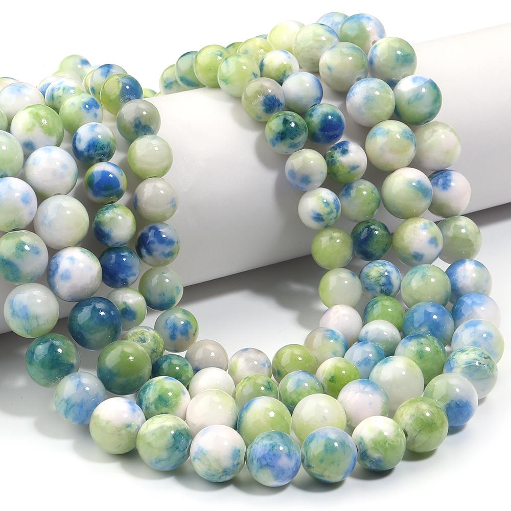 4 6 8 10 12mm Natural Persian Jade Stone Beads Blue Yellow Mixed Round Loose Beads For Jewelry Making DIY Bracelets Necklace