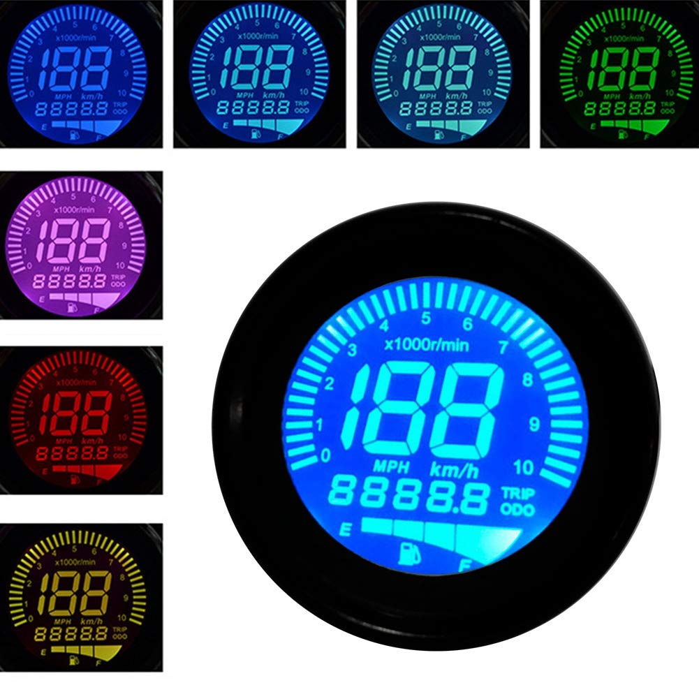 Akozon Drehzahlmesser Motorrad LCD Meter Drehzahlmesser Anzeige Kilometerzähler Geschwindigkeitsmesser 0-199km/h (Schwarz)