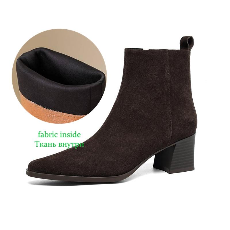 Krazing Pot Cow Suede Nubuck Winter Round Toe Chunky Heels Fashion Boots Women Zipper Retro Elegant Women Ankle Boots