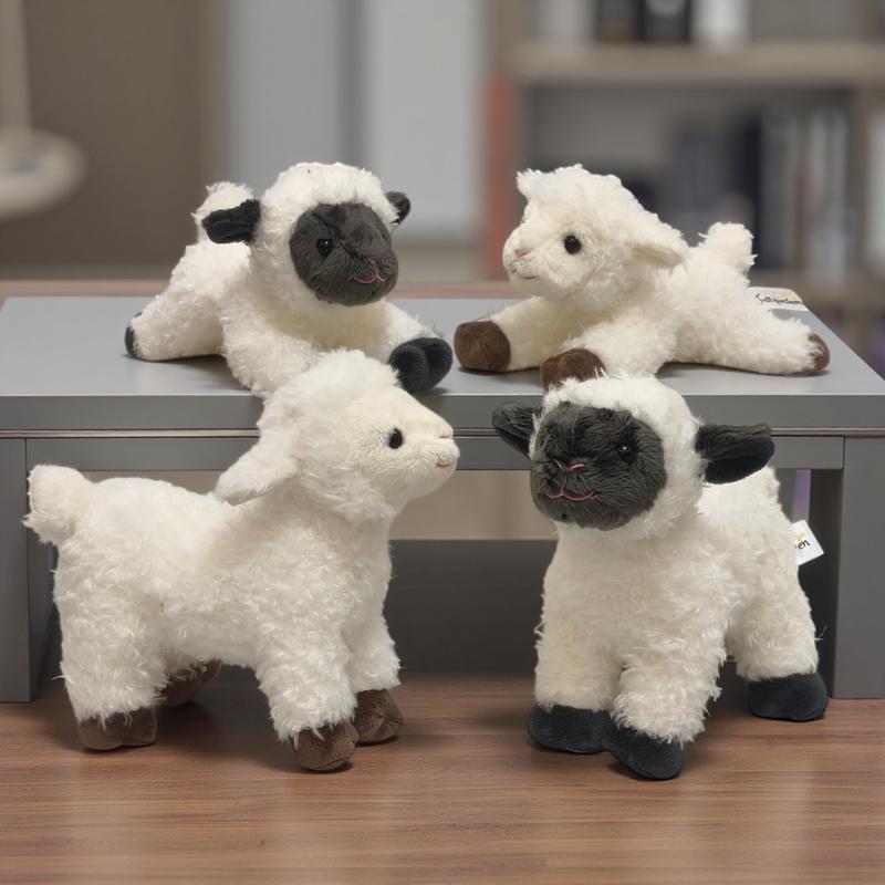 Mini Pet Little Sheep Plush Toys Stuffed Cartoon Baby Sheep Doll Cute Exquisite Standing&Lying Lifelike Animal Desktop Decor