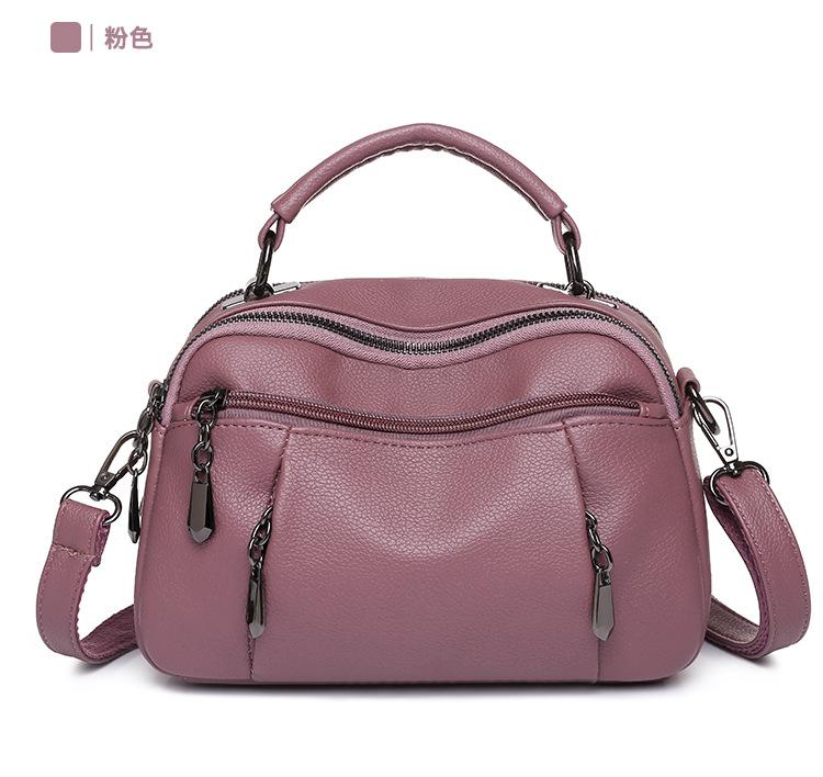 

Літня ретро випрана шкіряна сумка, річна жіноча материнська сумка, портативна жіноча сумка через плече рожевий