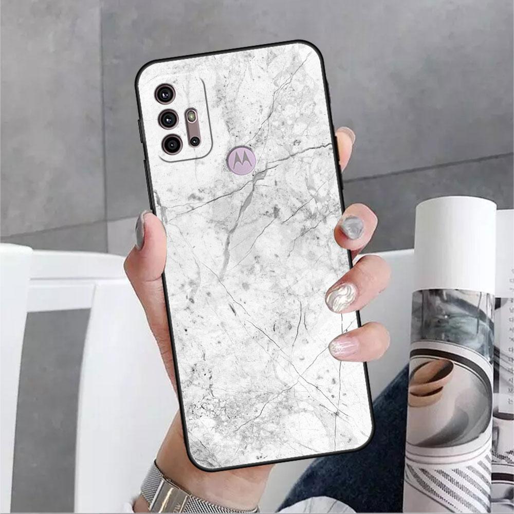 Luxury Marble Pattern Soft Case For Motorola G60 G30 Edge 20 30 G22 G9 Play G52 G8 G9 Power G50 One Fusion Black Phone Coque