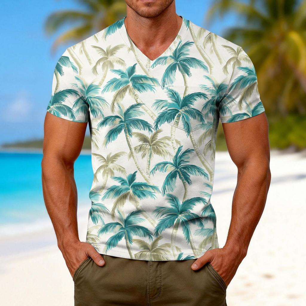 T-shirt da uomo alla moda con stampa, scollo a V, maniche corte