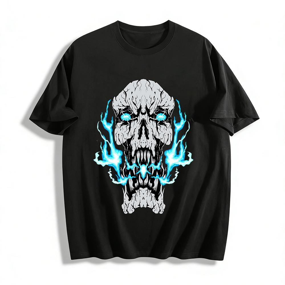 Cracked Skull Lightning Print Edgy Streetwear Cool Graphic Top Pure cotton T-shirt XXS
