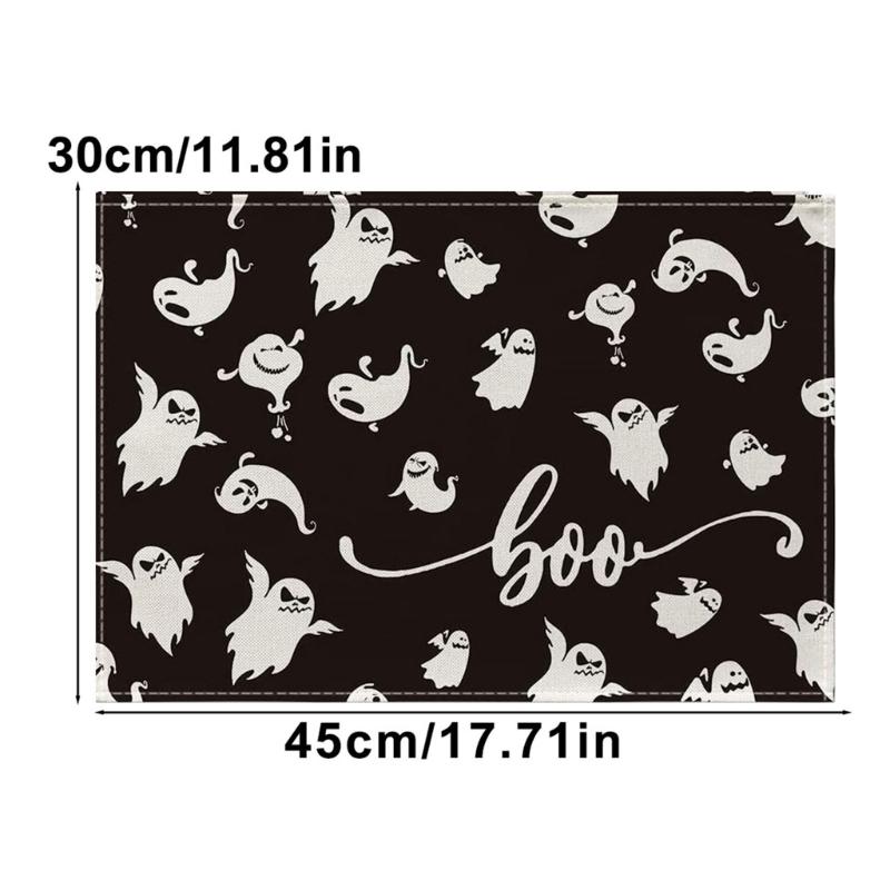 Japanese-style Halloween Patterns Linen Table Placemat Printed Table Anti-scalding Heat Insulation Pad Cup Coaster