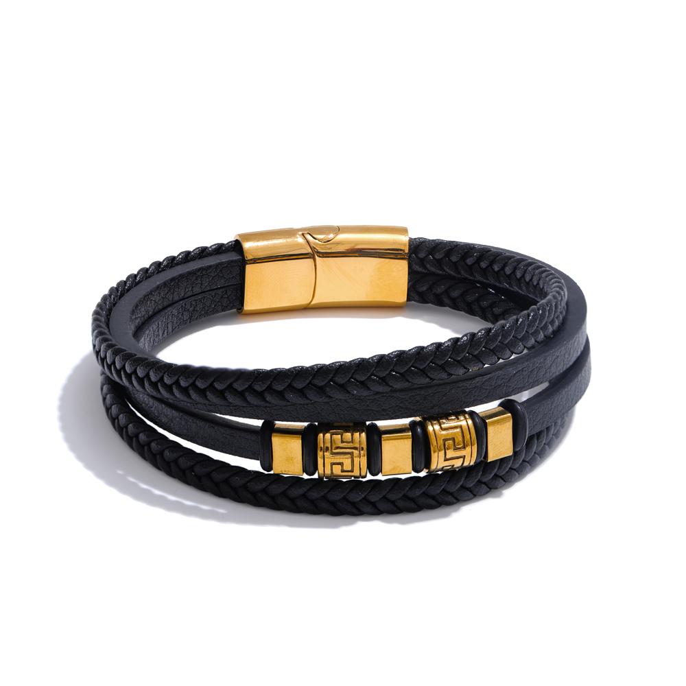 Yhpup 68mm Leather Braided Handmade Layered Men Bracelet Bangle Jewelry Waterproof Stainless Steel Personalized Accessories