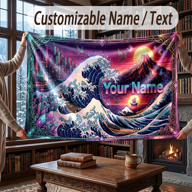 Octopus Sea Life Theme Throw Blanket Custom Name Text Personalized Blanket Soft Cozy Blanket for Home Sofa Bed