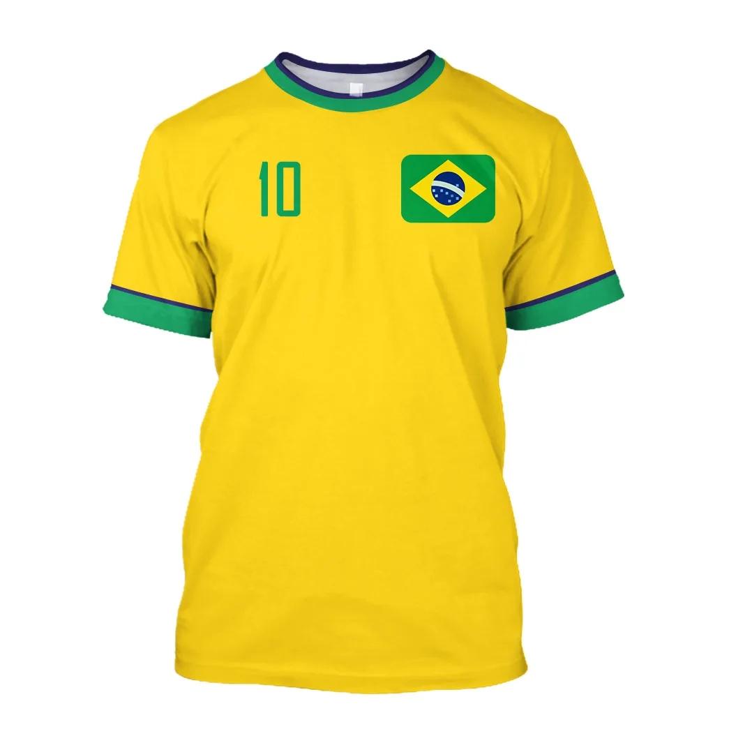 

Brazilian Style Football T-shirt Children s 3d O-neck Shirt Brazilian Flag Printed Fashion Leisure Quick Dry Sportswear 100