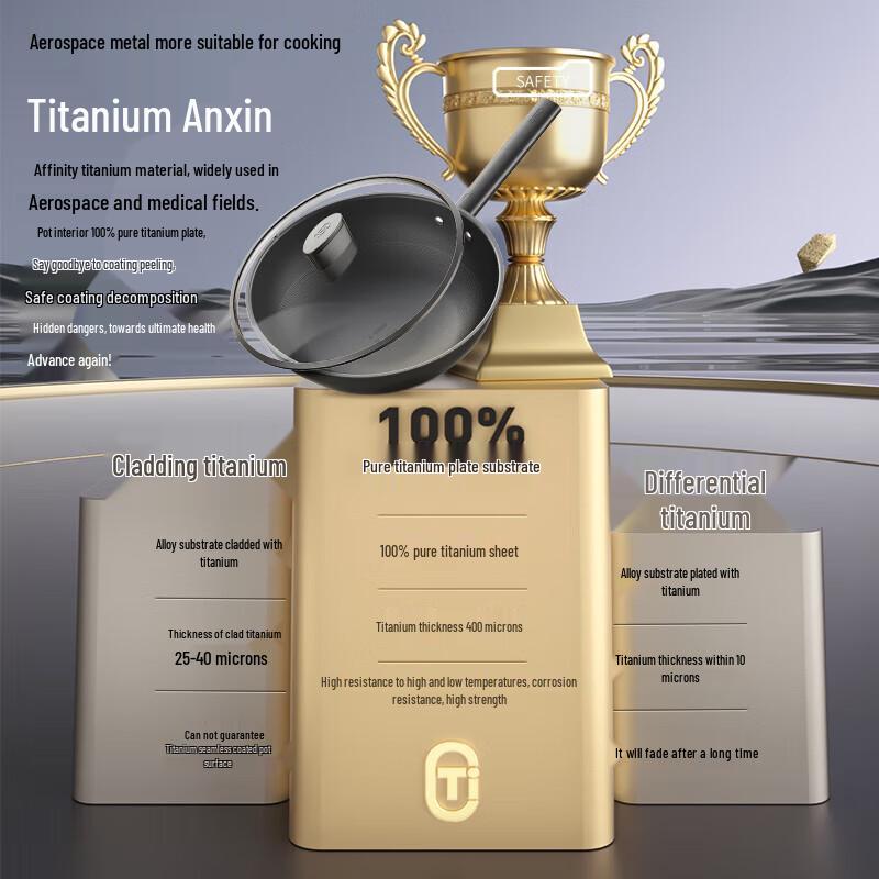 ASD 32cm Pure Titanium Flat Bottom Wok