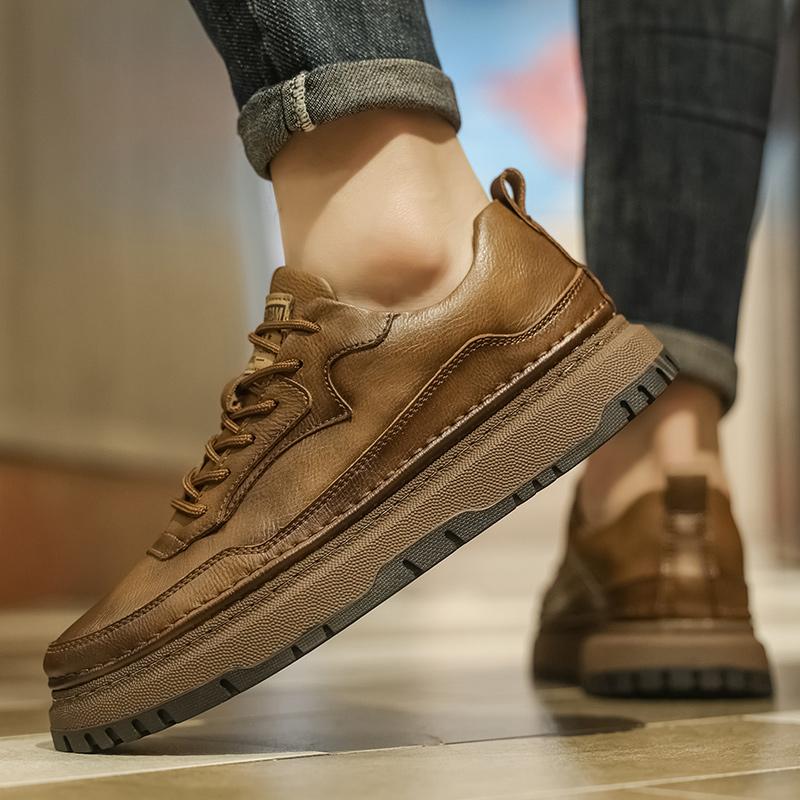 Mode Läder Herrskor snörskor Oxfords Casual Bekväma handgjorda sömnad Herr Läderskor Flats Mockasiner Promenadskor män