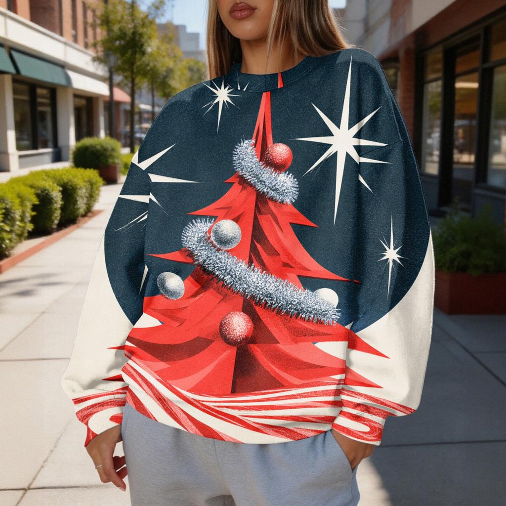 Women's Trendy Christmas Print Crewneck Sweatshirt Lightweight Casual Pullover Top