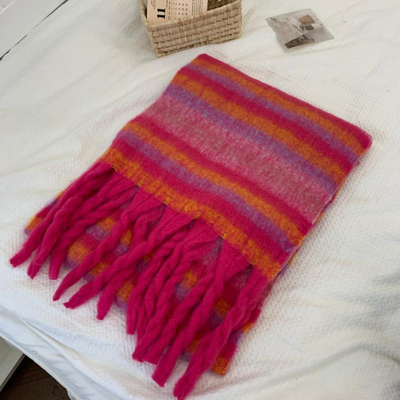 Korean Version of Striped Seahorse Hair Scarf Winter Girls High-end Pulling Color Warm Scarf Student Couple Shawl