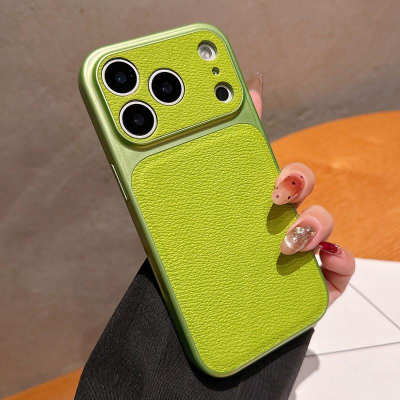 Original Solid Leather Color Case for iPhone 17 Air 16 15 14 13 Pro Max Matte Shockproof Hybrid PC Large Camera Window Cover
