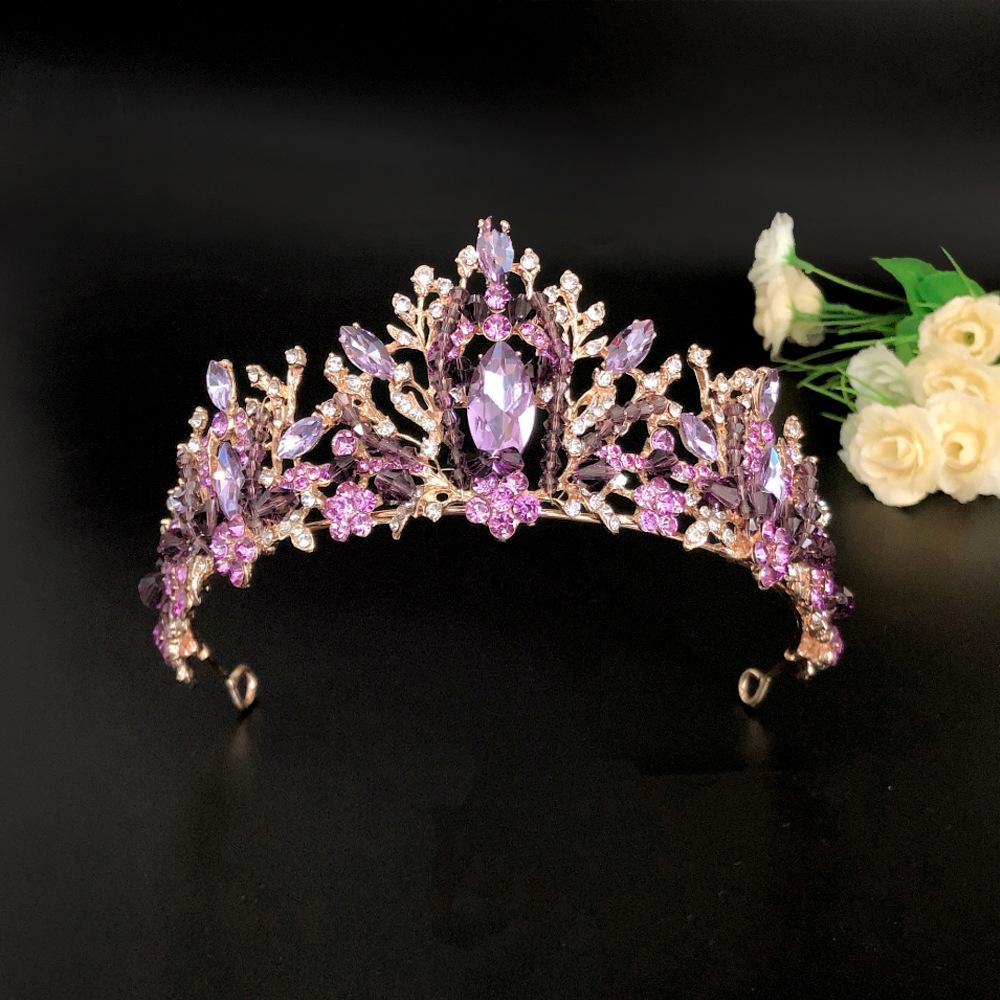 New Violet Rhinestone Bridal Crown Wedding Dress Accessories Bridal Tiara Hair Accessories Handmade Crown Tiara