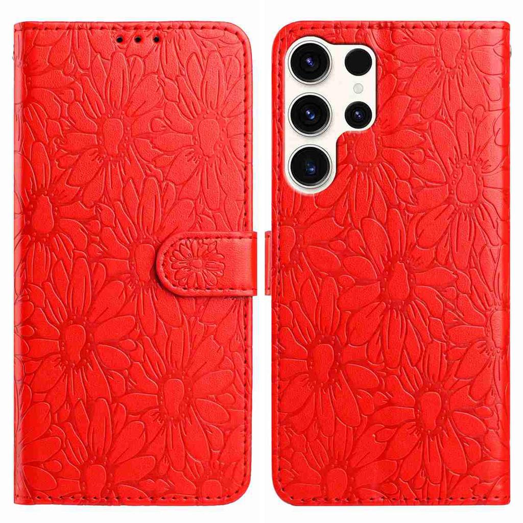 For Samsung Galaxy S24 Ultra Leather Case Daisy Imprint Wallet Stand Phone Protective Cover
