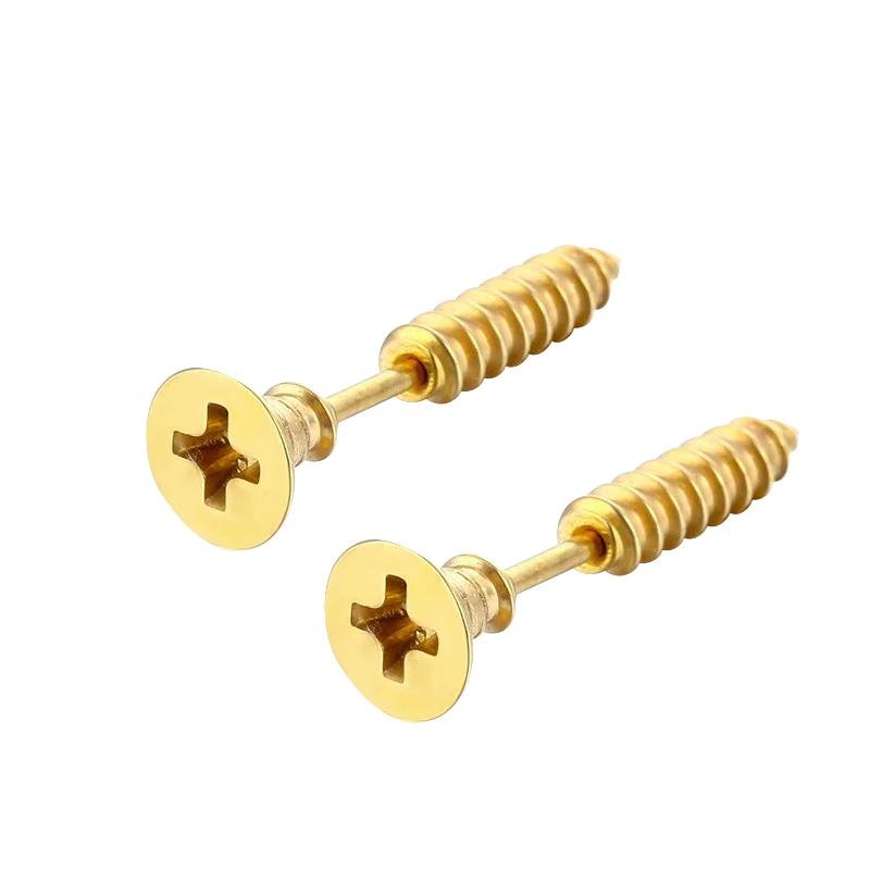 2Pcs Women Men Earrings Stainless Steel Piercing Nail Screw Stud Earrings Punk Rock Helix Ear Piercings Spiral Zircon
