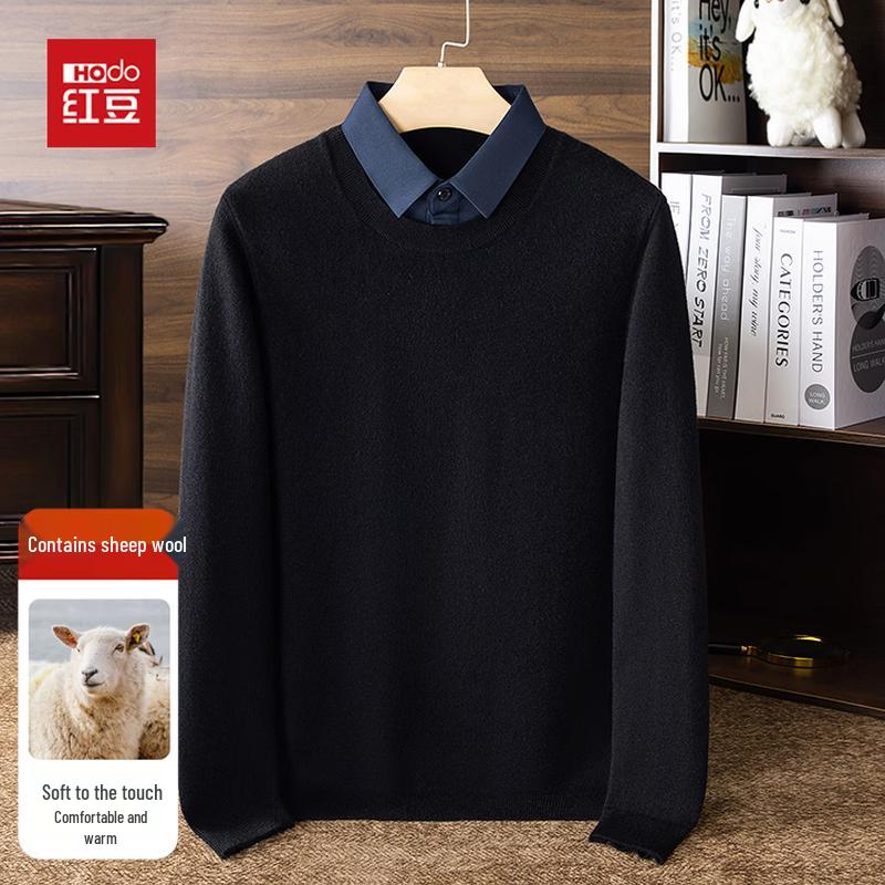 Hodo Men's Wool-Blend Faux-Layer Collared Knit Sweater
