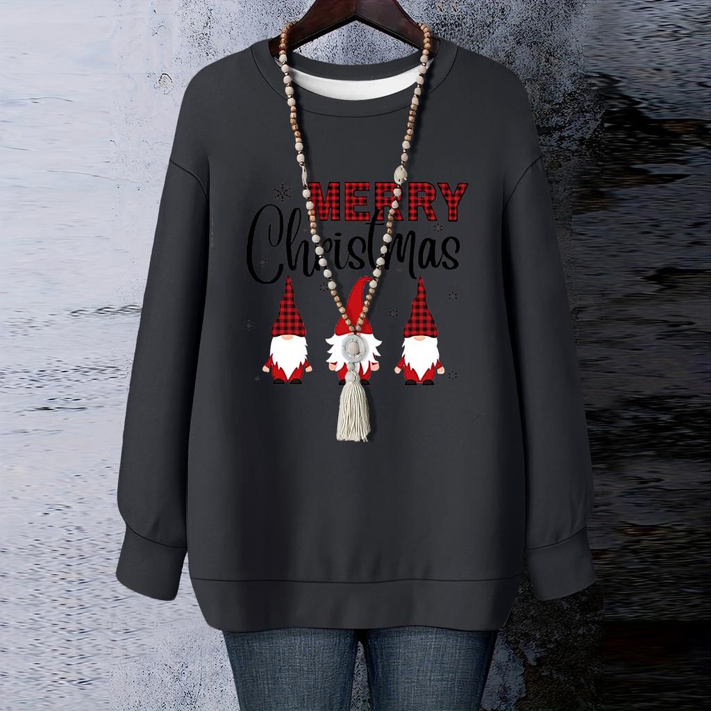 Ladies' Christmas Printed Round Neck Long Sleeved T-shirt Sweatshirt Top