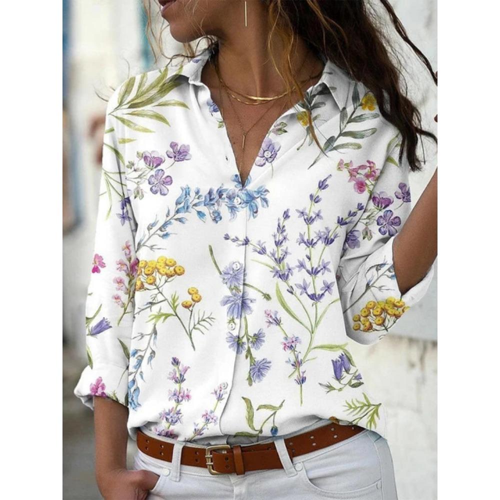 Small Floral Printed Shirt Women's Long-sleeved Summer Top Age-reducing Casual Temperament Shirt