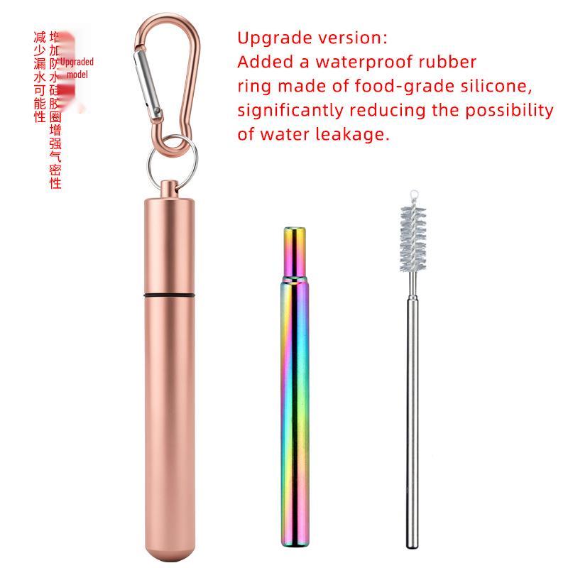 Telescopic Stainless Steel Straw Set with Aluminum Case, Round Bottom, Foldable, Colored, Customizable Logo