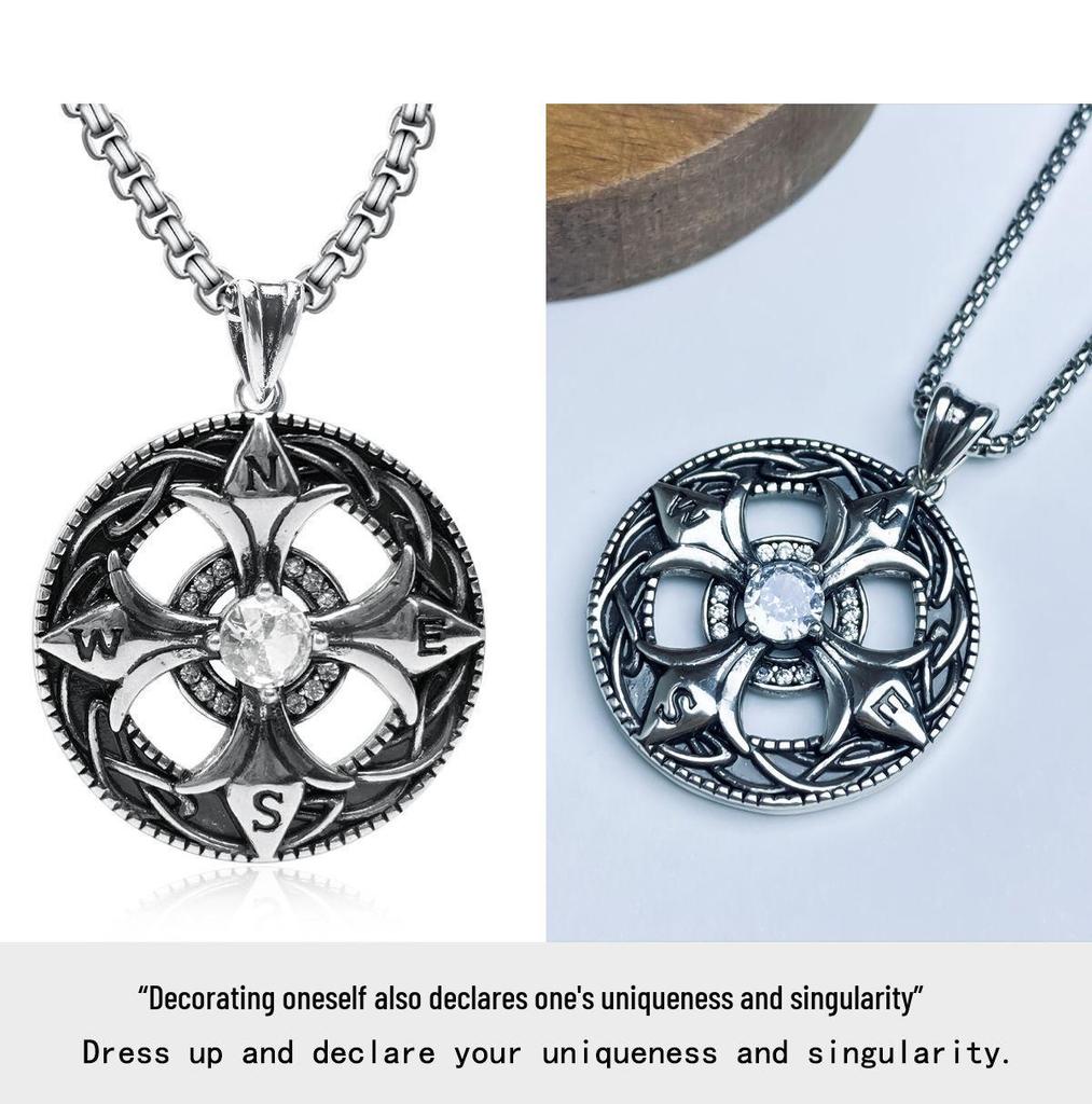 TK Compass Pendant: Punk Gothic Dark Style Hip-hop Necklace with Curious Design