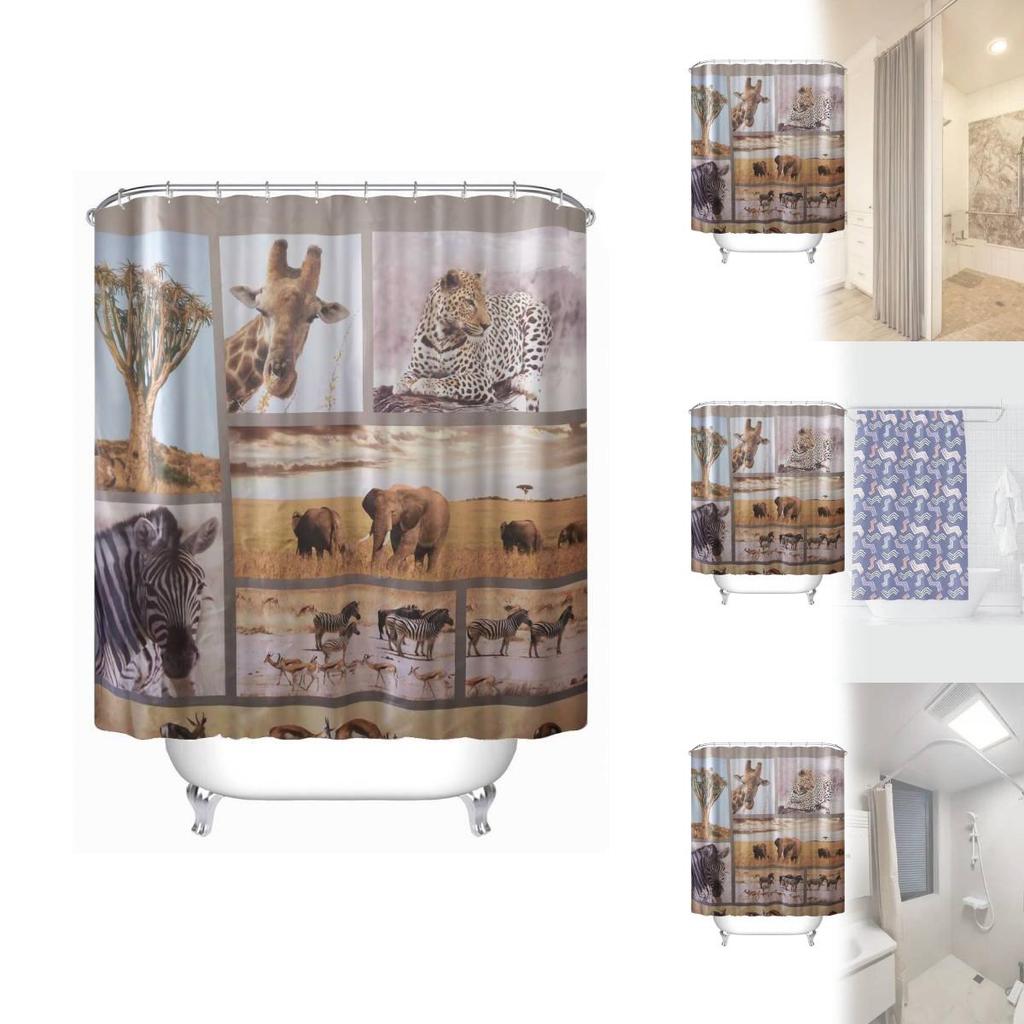 Waterproof Peva Bathroom Curtain Animal Design Long Giraffe Zebra For Living Space