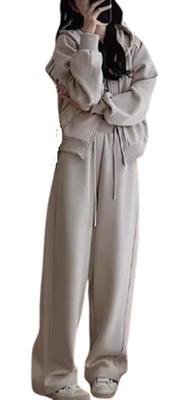 Toasoa Tracksuit Set Women's Full-Zip (2XL, Gray/Beige)